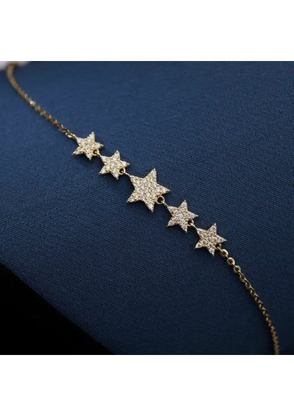 Taşlı Yıldız Seli Altın Bileklik