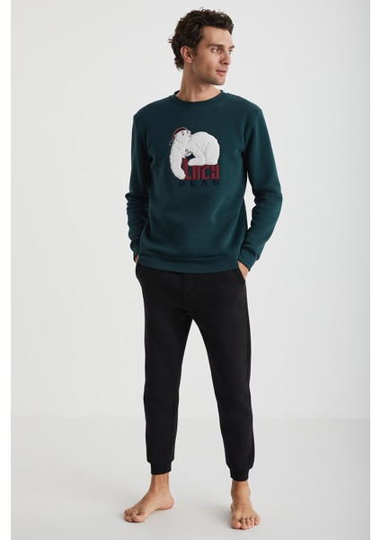 Lazy Nakışlı Erkek Pijama Sweatshirt