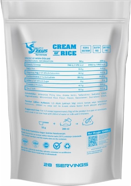 Zeus Nutrıtıon Cream Of Rıce 1000G-ÇKOLATALI