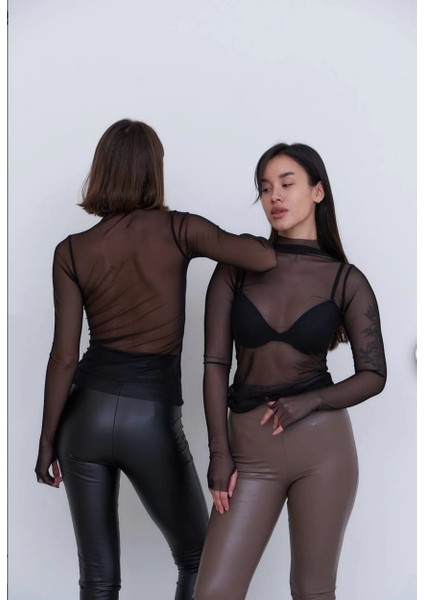 Kadın Parmak Geçme Detaylı Balıkçı Yaka Tül Bluz fiyatları