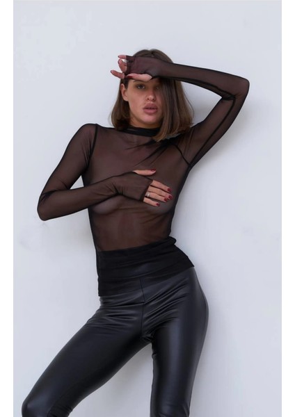 Kadın Parmak Geçme Detaylı Balıkçı Yaka Tül Bluz modelleri