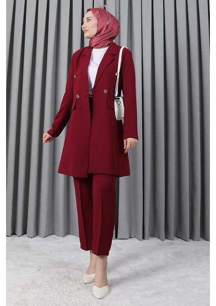 Blazer Ceket Takım Vişne