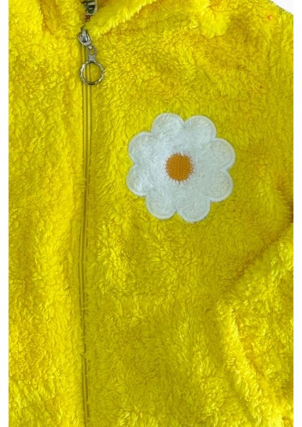 Kız Çocuk Fermuarlı Kapüşonlu Peluş Sarı Sweatshirt fiyatları