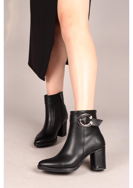 DALİA Kemerli-Tokalı Kadın Topuklu Bot SİYAH