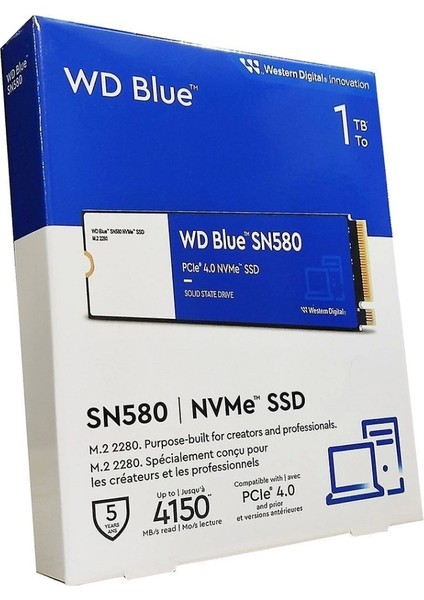Wd Blue SN580, WDS100T3B0E, 1tb, 4150/4150, Gen4, Nvme Pcıe M.2 2280, SSD