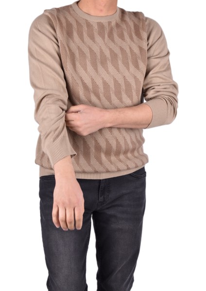 BRG-21174 Bisiklet Yaka Desenli Kazak/vizon/l fiyatları