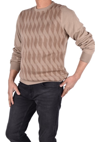 BRG-21174 Bisiklet Yaka Desenli Kazak/vizon/l fırsatları