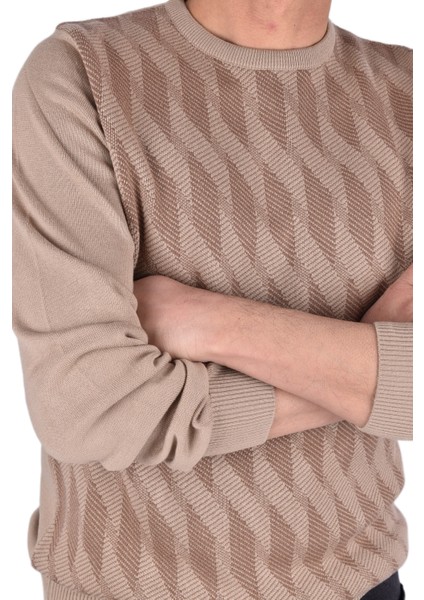 BRG-21174 Bisiklet Yaka Desenli Kazak/vizon/l indirimleri