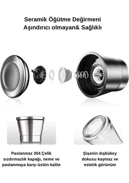 Acılı Kaya Tuzu- Metal Seramik Tuz ve Baharat Öğütücü Değirmen- Tuz Değirmeni -235GR