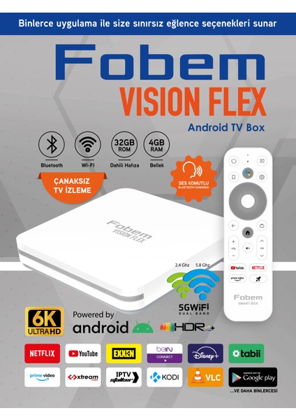 Vision Flex 6k Android Tv Box Medya Oynatıcı - Ses Komutlu Wi-Fi 4 GB Ram 32 GB Hafıza