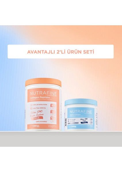 2'li Avantajlı Set Marine Collagen & Bovine Kolajen Katkısız Doğal Tatsız ve Kokusuz Çifte Hidrolize Kolajen