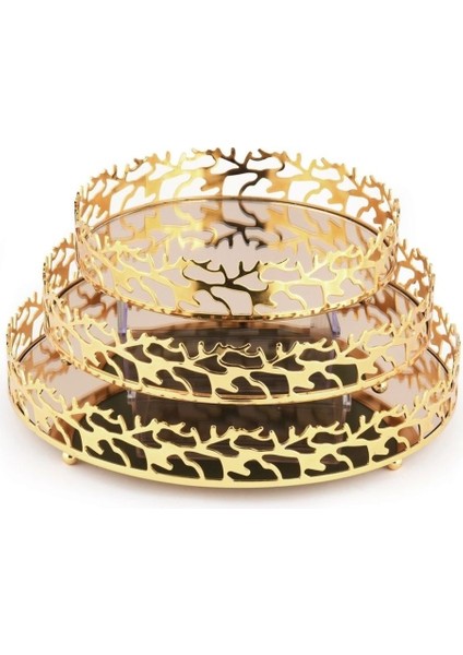 Gold Metal Yuvarlak Tepsi Küçük