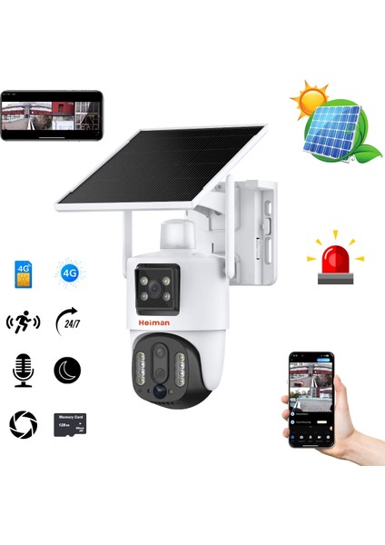 Hm-26 4G Sim Kartlı Solar Paneli 4MP HD Görüntü 10X Zoom IP Güvenlik Kamerası