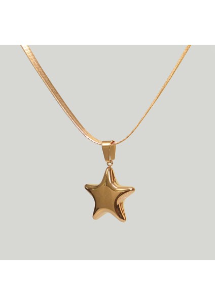 Çelik Kadın Kolye, Yıldız Uçlu, Gold Renk, NO:122