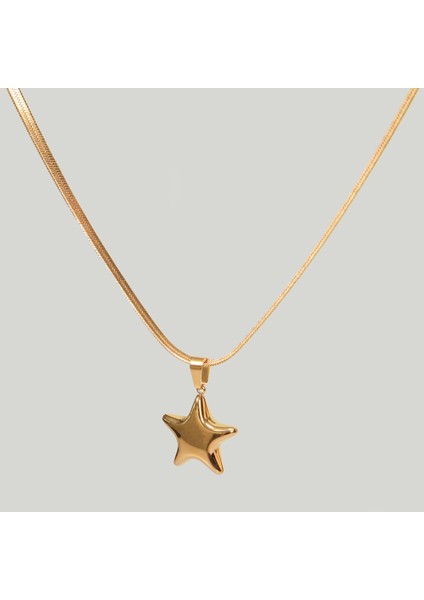Çelik Kadın Kolye, Yıldız Uçlu, Gold Renk, NO:122