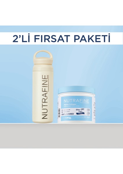 Avantajlı Termoslu Set, Marine Collagen Katkısız Doğal Tatsız ve Kokusuz %100 Çifte Hidrolize Balık Kolajen