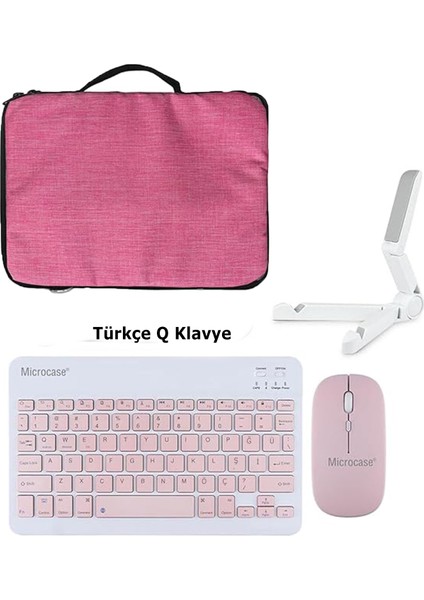 Samsung Tab S10 Ultra 14.6 Inch Uyumlu Tablet Çanta+Türkçe Bluetooth Klavye +Mouse+ Standı - Pembe AL8127