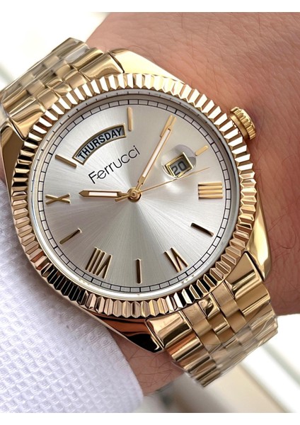 Rolex Model Çelik Kordon Takvimli Kadran 30 mt Suya Dayanıklı Erkek Kol Saati FEC.13029M07