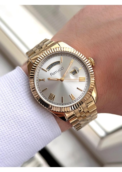 Rolex Model Çelik Kordon Takvimli Kadran 30 mt Suya Dayanıklı Erkek Kol Saati FEC.13029M07