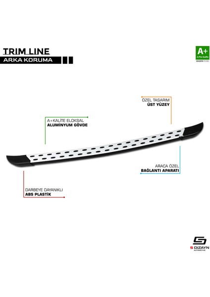 S-Dizayn Ford Tourneo Custom Trimline Gri Arka Koruma 2012-2023