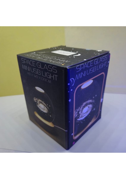 Küre Kristal Cam Noel Baba 8 cm 3D Boyutlu LED Işıklı Ahşap Standlı USB Kablolu