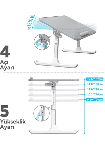 Saiji AL30 Ayarlanabilir Laptop Masası – Yatakta Çalışma Için Ergonomik Tasarım, Yükseklik ve Açı Ayarı, Katlanabilir Sledge Bacaklar, Pvc Deri Yüzey ile 17″ Inç Laptop Uyumluluğu