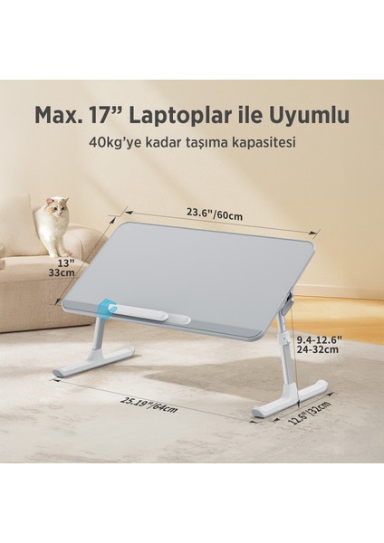 Saiji AL30 Ayarlanabilir Laptop Masası – Yatakta Çalışma Için Ergonomik Tasarım, Yükseklik ve Açı Ayarı, Katlanabilir Sledge Bacaklar, Pvc Deri Yüzey ile 17″ Inç Laptop Uyumluluğu