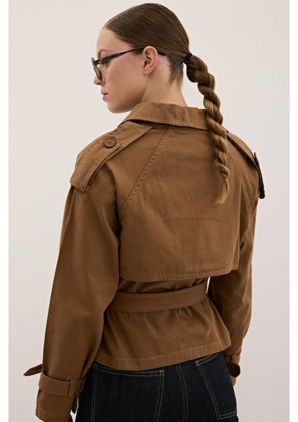 Düğme Detaylı Gabardin Trençkot Camel