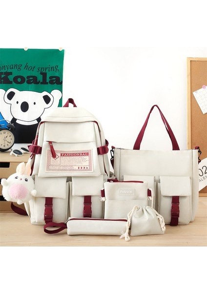 Okul Çantası Kadın Beş Parçalı Öğrenci Lise Ortaokul Öğrencisi Küçük Taze Tuval Kontrast Renkl (Yurt Dışından)