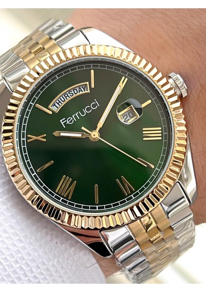 Rolex Model Çelik Kordon Takvimli Kadran 30 mt Suya Dayanıklı Erkek Kol Saati FEC.13029M04