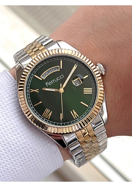 Rolex Model Çelik Kordon Takvimli Kadran 30 mt Suya Dayanıklı Erkek Kol Saati FEC.13029M04