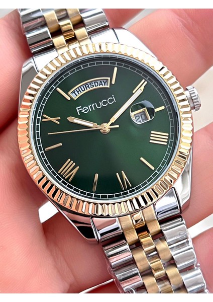 Rolex Model Çelik Kordon Takvimli Kadran 30 mt Suya Dayanıklı Erkek Kol Saati FEC.13029M04