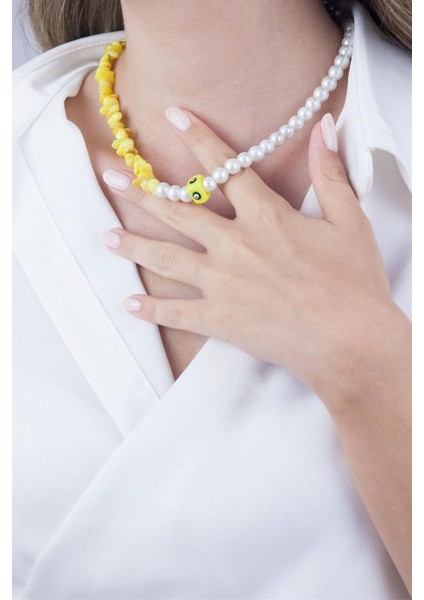 Turuncu Madalyon Uçlu Doğal Taş ve Inci Kolye fiyatları