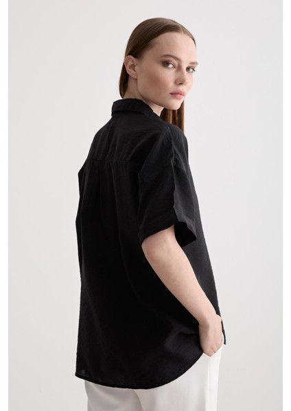 Duble Kollu Oversize Modal Gömlek Siyah