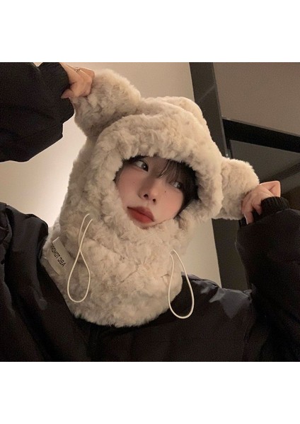 Kış Sevimli Kalınlaşmış Peluş Ayı Şapka Kadın Eşarp Hepsi Bir Arada Sıcak Kulak Koruyucu Şapka Soğuk Gelgitlere Karşı Bisiklet Koruması Lei Feng Şapka (Yurt Dışından)
