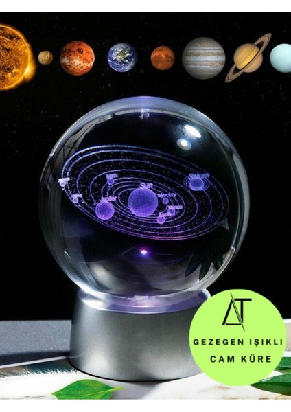 Dekoratif Mini Gece Lambası Samanyolu Ay Gezegen Işıklı Cam Küre, Işıklı Kristal Top 6 cm Çapında