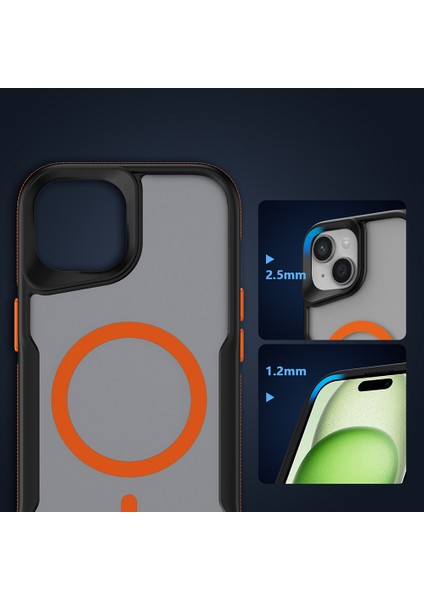 Apple iPhone 14 Plus Kılıf Magsafeli Airbag Şeritli Renkli Kenar Lamer Kapak Gri