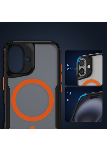 Apple iPhone 16 Kılıf Magsafeli Airbag Şeritli Renkli Kenar Lamer Kapak Turuncu fiyatları