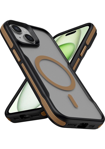 Apple iPhone 13 Kılıf Magsafeli Airbag Şeritli Renkli Kenar Lamer Kapak Titanyum Gold