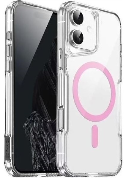 Apple iPhone 16 Plus Kılıf Magsafe Renkli Şeffaf Sert Mika T-Max Alp Pembe