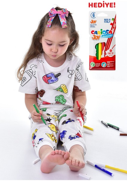 En Sevimli Figürleri Özel Kalemi ile Boyanabilir Çocuk Pijama Takımı (Yıkama Sonrası Leke Bırakmaz)