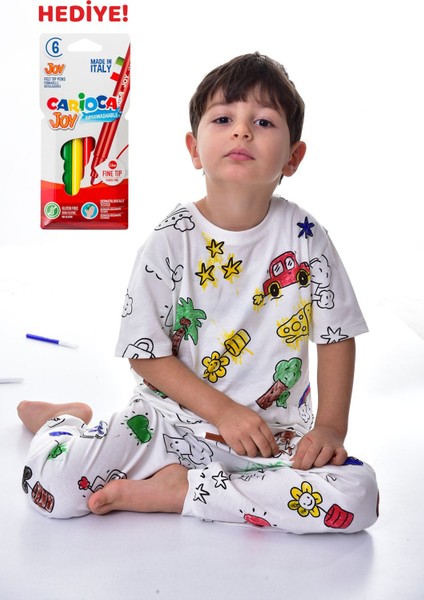 En Sevimli Figürleri Özel Kalemi ile Boyanabilir Çocuk Pijama Takımı (Yıkama Sonrası Leke Bırakmaz)