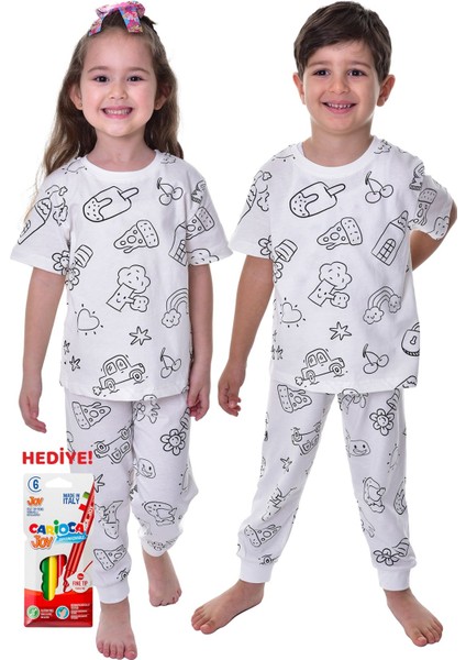 En Sevimli Figürleri Özel Kalemi ile Boyanabilir Çocuk Pijama Takımı (Yıkama Sonrası Leke Bırakmaz)