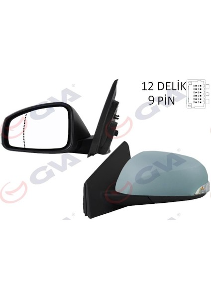 Dış Dikiz Aynası Sol Megane-Fluence 08 Elektrikli Isıtmalı Sinyalli Sensörlü Isıtmalı Astarlı Asferik 9 Fiş VM-6138EHPSAL