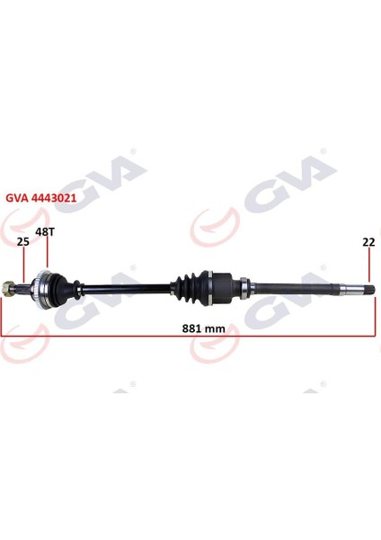Komple Aks Sağ P206 1.6 16V-P206 cc 00 Abs Li 48DİŞ 881MM