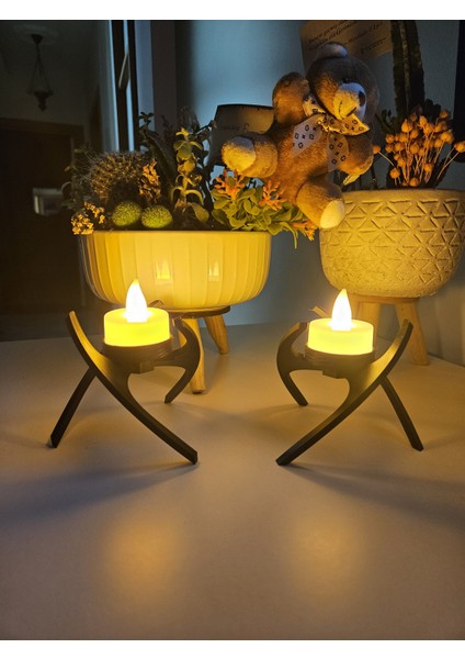 Modern Dekoratif Tealight Işıklı Mum (Siyah)