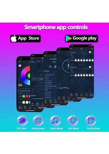 Gökkuşağı Işıkları Kumandalı Şerit LED Rgb Ritimli Akıllı Işıklar Müzik Parti Renkli Işıklar Hazır modelleri