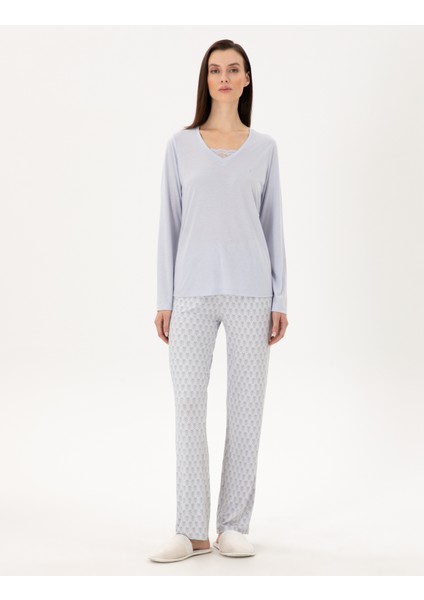 Kadın Mavi Pijama Takımı 50311319-VR036