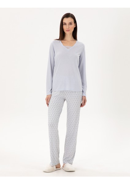Kadın Mavi Pijama Takımı 50311319-VR036