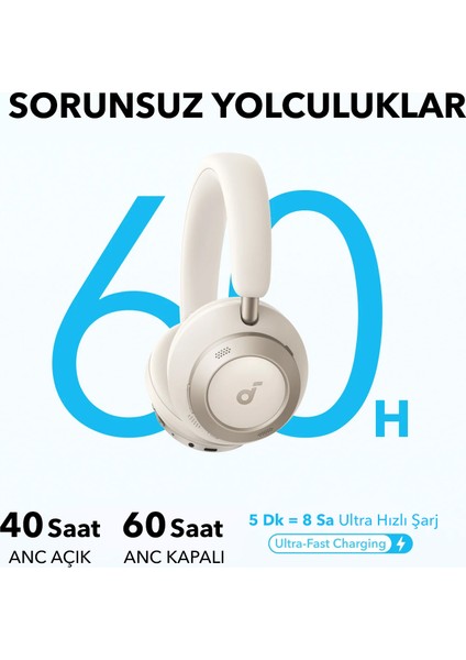 Soundcore Space One Pro Katlanabilir Kulak Üstü Bluetooth Kulaklık - 4 Aşamalı Gürültü Engelleme - Krem - A3062